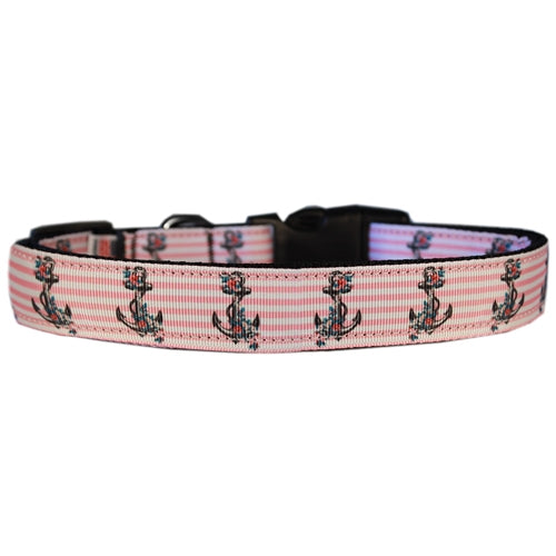 Pink Anchors Nylon Dog Collar