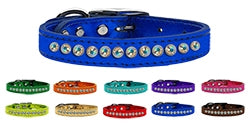 One Row AB Crystal Metallic Leather Collar in Many Colors - Posh Puppy Boutique