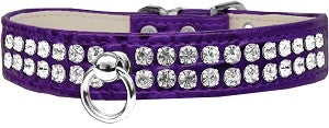 Two Row Rhinestone Designer Croc Dog Collar in Purple