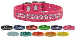 Two Row Clear Jeweled Leather Collar in Many Colors