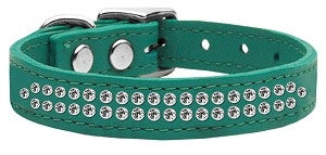 Two Row Clear Jeweled Leather Collar in Many Colors - Posh Puppy Boutique
