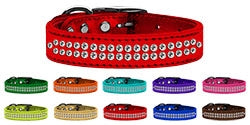 Two Row Clear Crystal Metallic Leather Collar in Many Colors - Posh Puppy Boutique