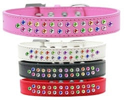 Two Row Confetti Rhinestone Leather Collar in Many Colors