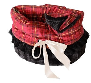 Red Plaid Reversible Snuggle Bugs Pet Bed, Bag, and Car Seat All-in-One - Posh Puppy Boutique