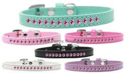 Bright Pink Crystal Leather Puppy Collar- Many Colors