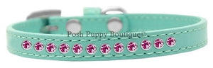 Bright Pink Crystal Leather Puppy Collar- Many Colors - Posh Puppy Boutique