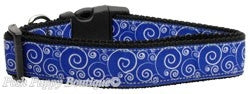 Blue and White Swirly Nylon Ribbon Dog Collar Collection