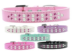 Two Row Pearl and Pink Crystal Dog Collar in Many Colors