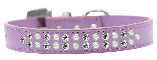Two Row Pearl and Clear Crystal Dog Collar in Many Colors