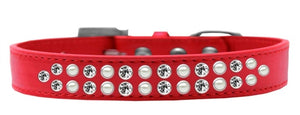 Two Row Pearl and Clear Crystal Dog Collar in Many Colors - Posh Puppy Boutique