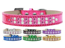 Two Row Pearl and Pink Crystal Ice Cream Dog Collar in Many Colors
