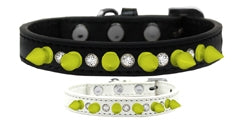 Punk Rock Crystal and Neon Yellow Spikes Dog Collar in Many Colors - Posh Puppy Boutique
