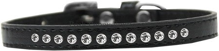 Clear Crystal Leather Puppy Collar- Black