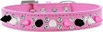 Double Crystal with Black, White and Bright Pink Spikes Dog Collar in Many Colors