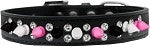 Double Crystal with Black, White and Bright Pink Spikes Dog Collar in Many Colors - Posh Puppy Boutique