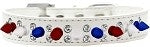 Double Crystal with Red, White and Blue Spikes Dog Collar in Many Colors - Posh Puppy Boutique