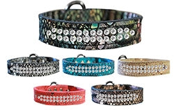 Two Row Jeweled Dragon Skin Genuine Leather Dog Collar- Many Colors
