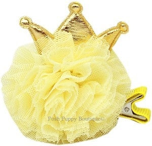 Fabulous Princess Puff Clip-on Hair Barrette-Yellow - Posh Puppy Boutique