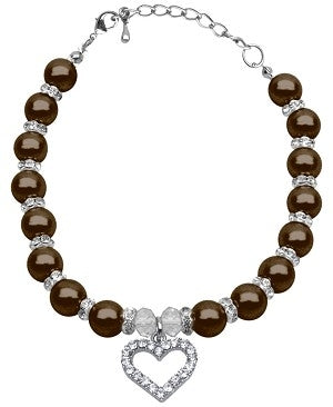 Heart and Pearl Necklace- Chocolate