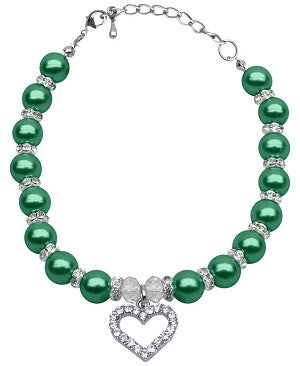 Heart and Pearl Necklace- Emerald Green