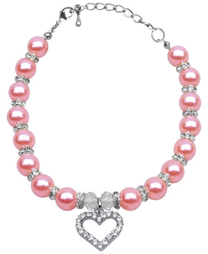 Heart and Pearl Necklace- Rose - Posh Puppy Boutique