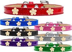 Ice Cream Collar Collection Gold Flower Widget Leather Collar - Many Colors - Posh Puppy Boutique