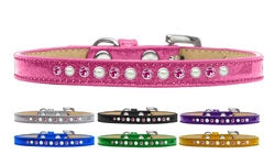 Ice Cream Collar Collection Pearl and Pink Crystal Leather Puppy Collar- Many Colors