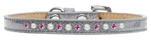 Ice Cream Collar Collection Pearl and Pink Crystal Leather Puppy Collar- Many Colors - Posh Puppy Boutique