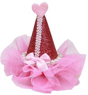 Pearl-Wrapped Party Hat Clip-on- Bright Pink - Posh Puppy Boutique