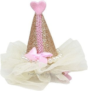 Pearl-Wrapped Party Hat Clip-on- Gold - Posh Puppy Boutique