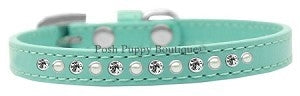 Pearl and Clear Crystal Leather Puppy Collar- Many Colors