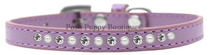 Pearl and Clear Crystal Leather Puppy Collar- Many Colors - Posh Puppy Boutique
