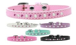 Pearl and Pink Crystal Leather Puppy Collar- Many Colors