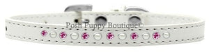Pearl and Pink Crystal Leather Puppy Collar- Many Colors - Posh Puppy Boutique