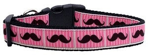 Pink Striped Mustache Ribbon Dog Collar - Posh Puppy Boutique