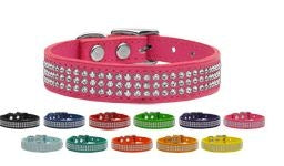 Three Row Jewelled Leather Collar- in Many Colors