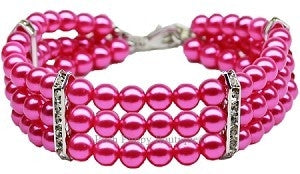 Three Row Pearl Necklace- Bright Pink