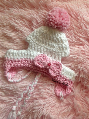 Couture Knit Hat- Two Flower with Pom Pom - Posh Puppy Boutique