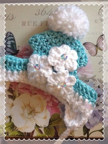 Couture Knit Hat- Light Blue with Crystal Flower
