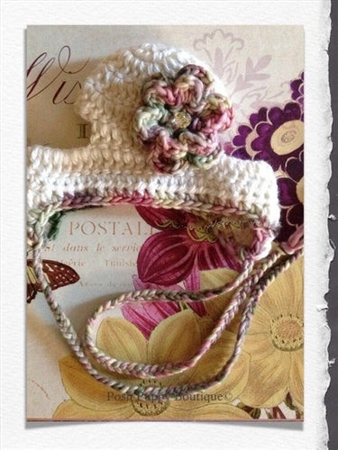 Couture Knit Hat with Multicolored Flower