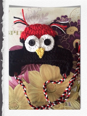 Couture Knit Hat- Open Eyes Owl in Red-Black - Posh Puppy Boutique