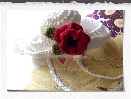Couture Knit Hat- Red Poppy on White