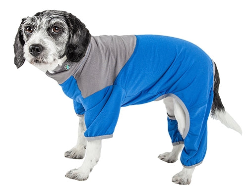 'Embarker' Heathered Performance 4-Way Stretch Two-Toned Full Body Warm Up in Blue/Gray