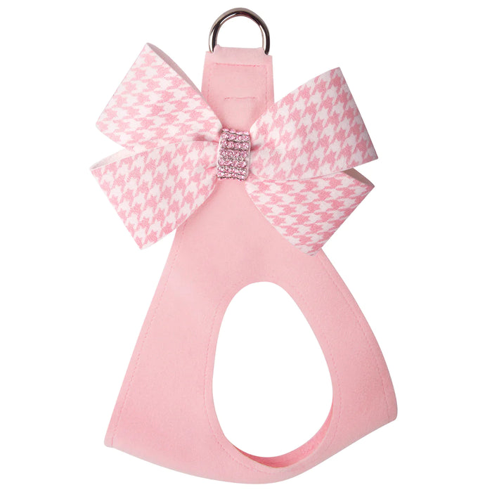 Susan Lanci Puppy Pink Houndstooth Nouveau Bow with Pink Giltmore Step In Harness