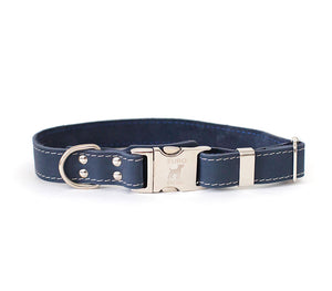 Navy Quick-Release Leather Collar