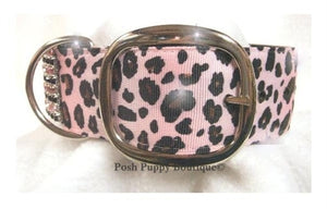 Pink Leopard Rhinestone Dog Collar- Large Breeds - Posh Puppy Boutique