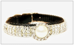 Mother of Pearl in Black Velvet Dog Collar - Posh Puppy Boutique