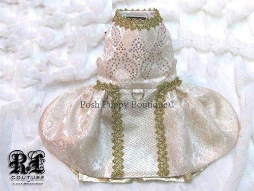 Couture Victoria Gold Brocade Swarovski Crystal Dog Dress