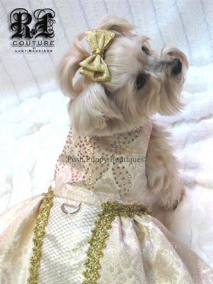 Couture Victoria Gold Brocade Swarovski Crystal Dog Dress - Posh Puppy Boutique