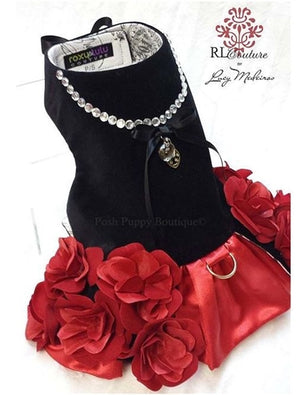 Couture Flamenco Rose Dog Harness Dress - Posh Puppy Boutique